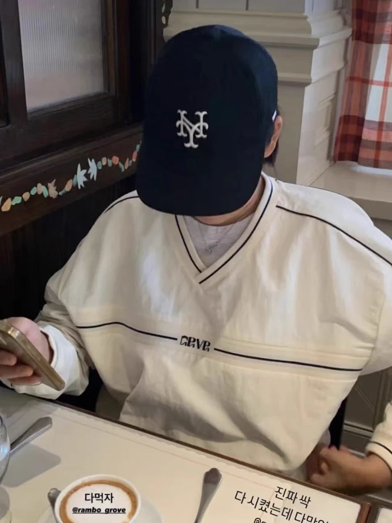 韩国Grove美式复古v领休闲卫衣