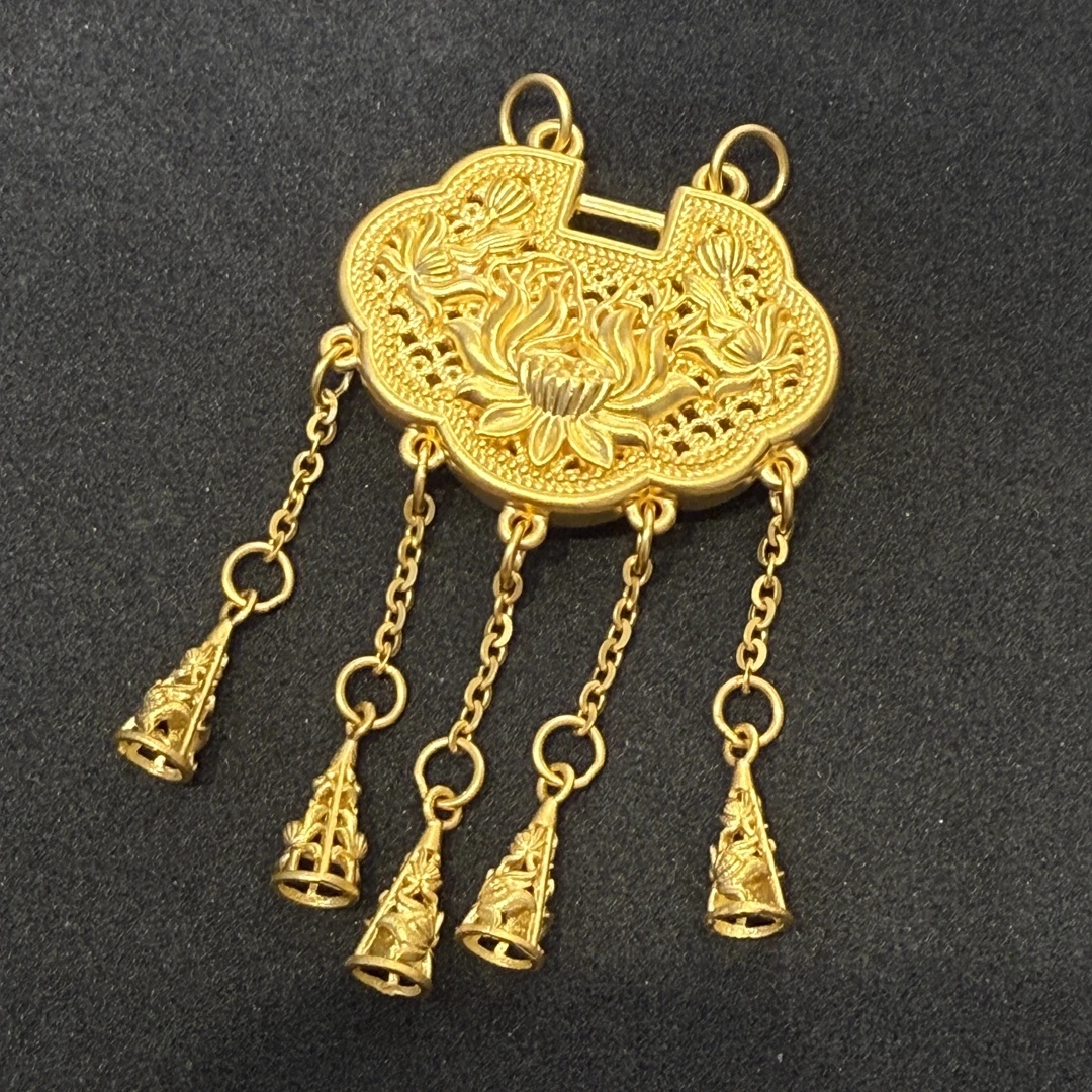 3D硬金古风璎珞锁【同心莲锁】百搭复古国风足金锁