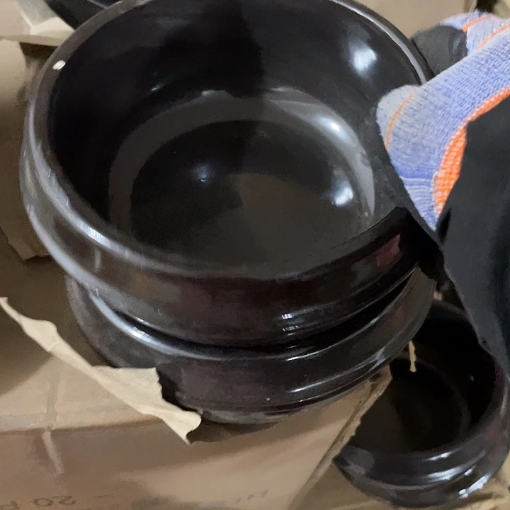 瓷片老粗瓷黑釉砂锅一对 口径14厘米 瑕疵品