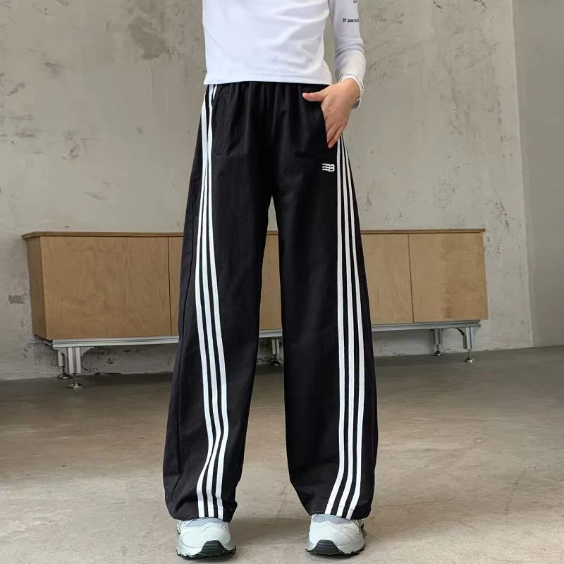 B04黑色秋季青少年潮牌脚口两穿阔腿裤