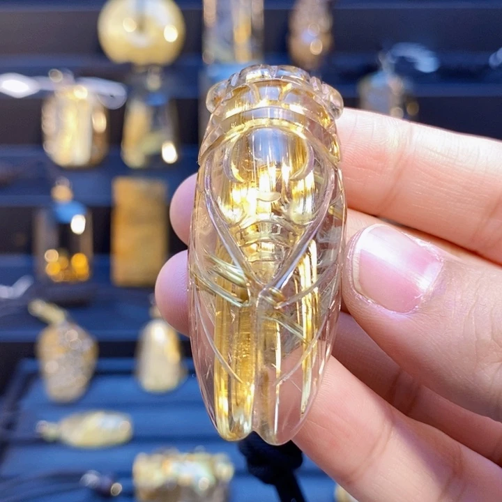 颈饰未镶嵌发晶天然透体钛晶一鸣惊人金蝉吊坠