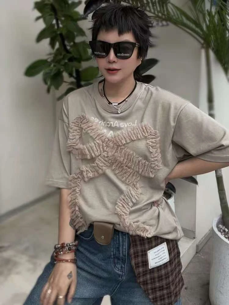 【济州岛】蕾丝大蝴蝶结设计大版短袖T裙 网家