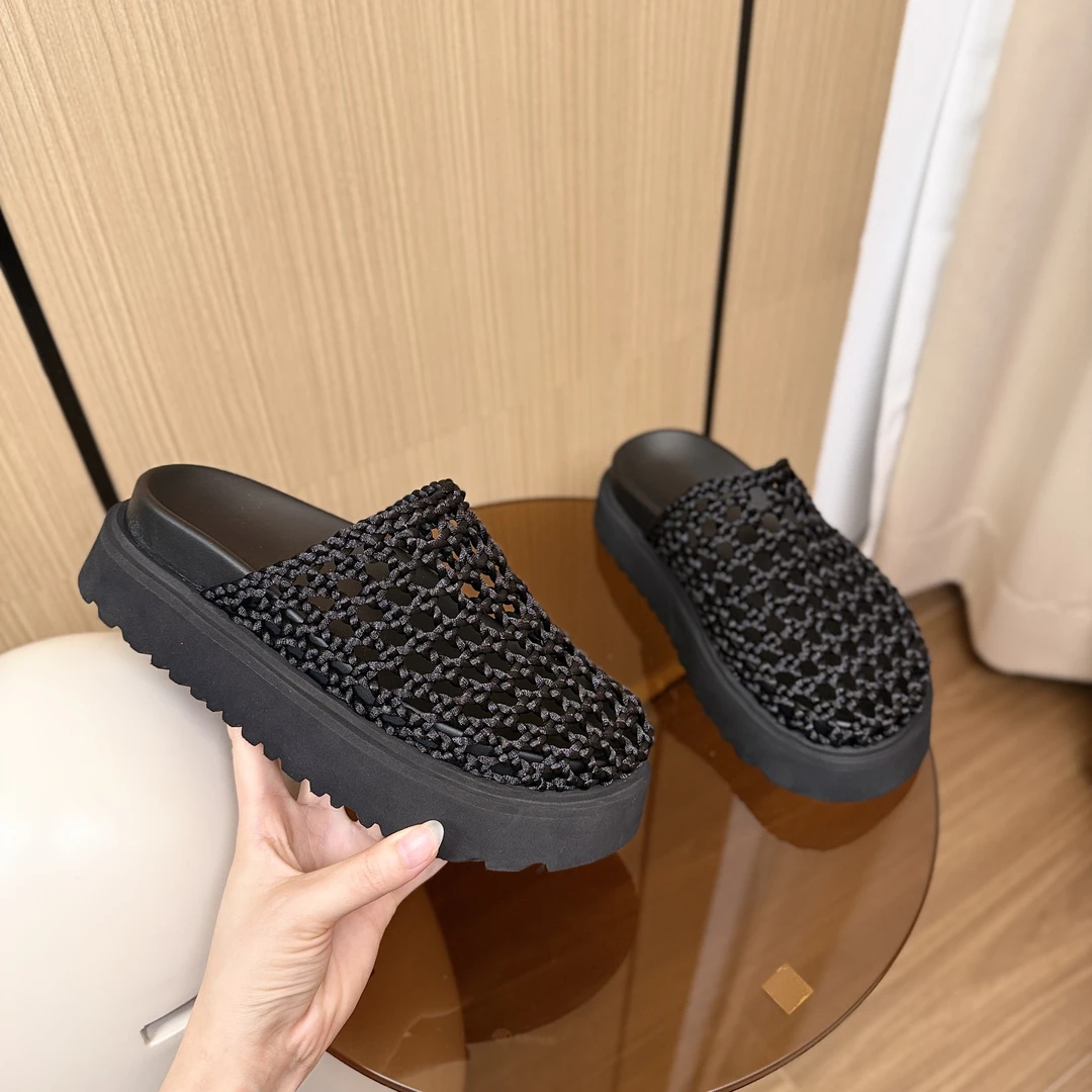 AMOAF编织坡跟松糕厚底镂空百搭时尚潮流包头拖AF25-123