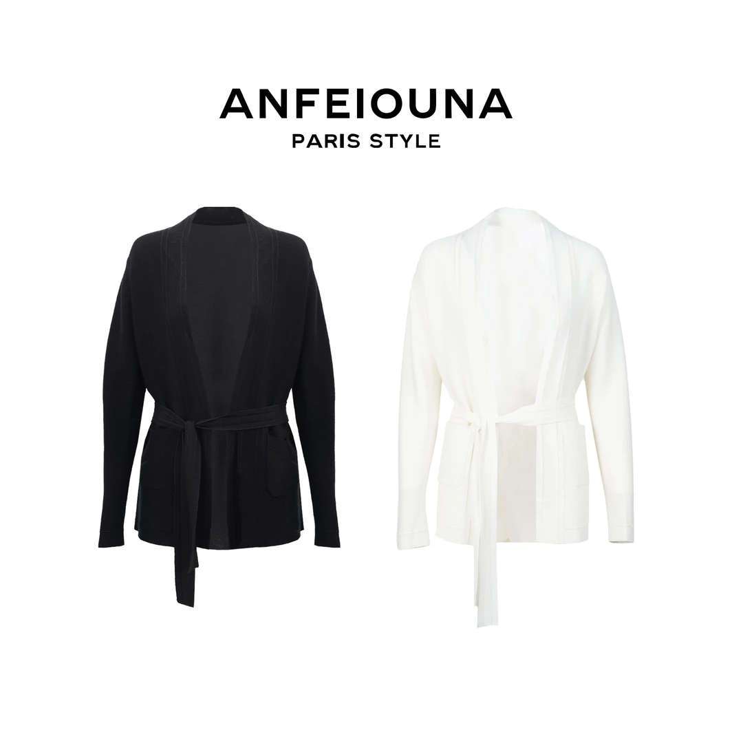 2025新款系带收腰显瘦中长款针织开衫外套7197