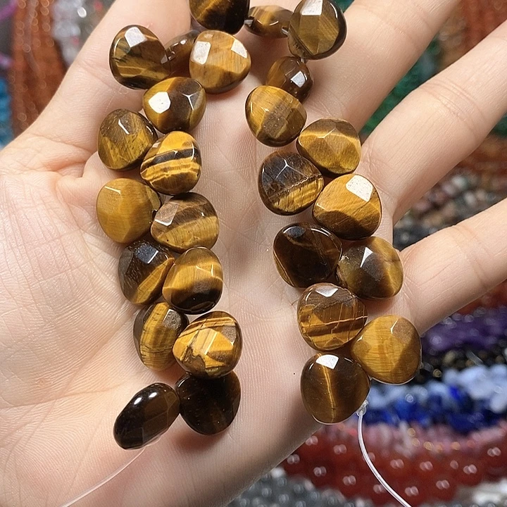玛瑙/玉髓未镶嵌珠宝半成品亏米炸：天然虎眼切面卡13mm
