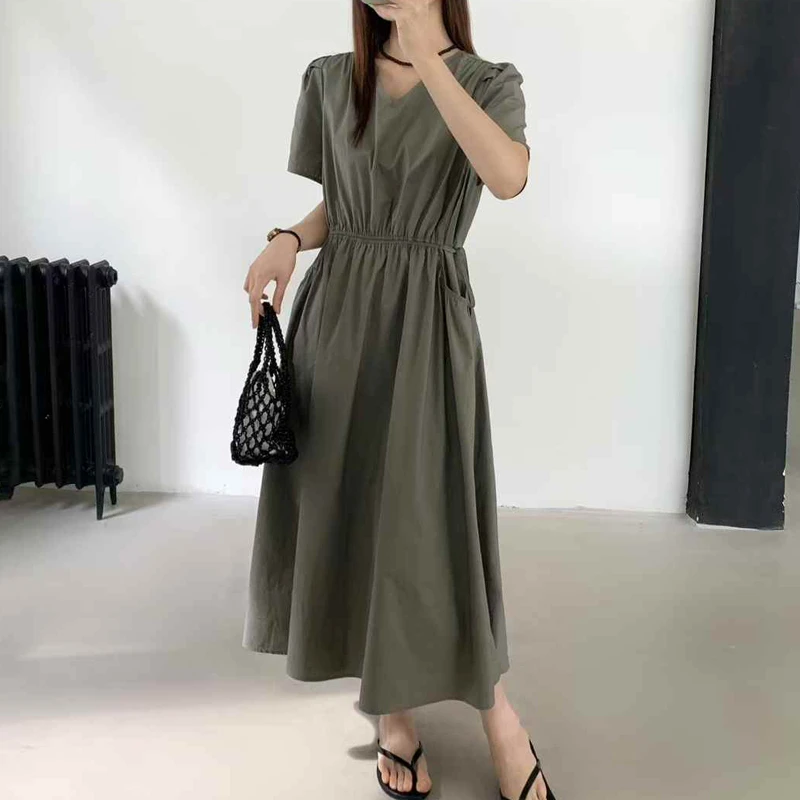 连衣裙夏季轻奢高级感2025夏季高冷御姐气质裙子抽绳老钱风女装