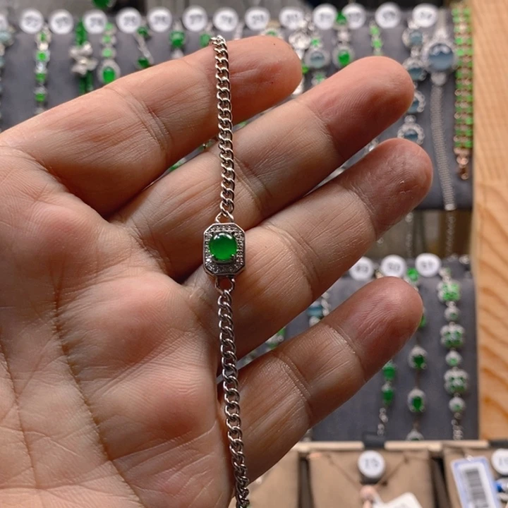 翡翠银S925镶嵌颈饰小*翡翠手链