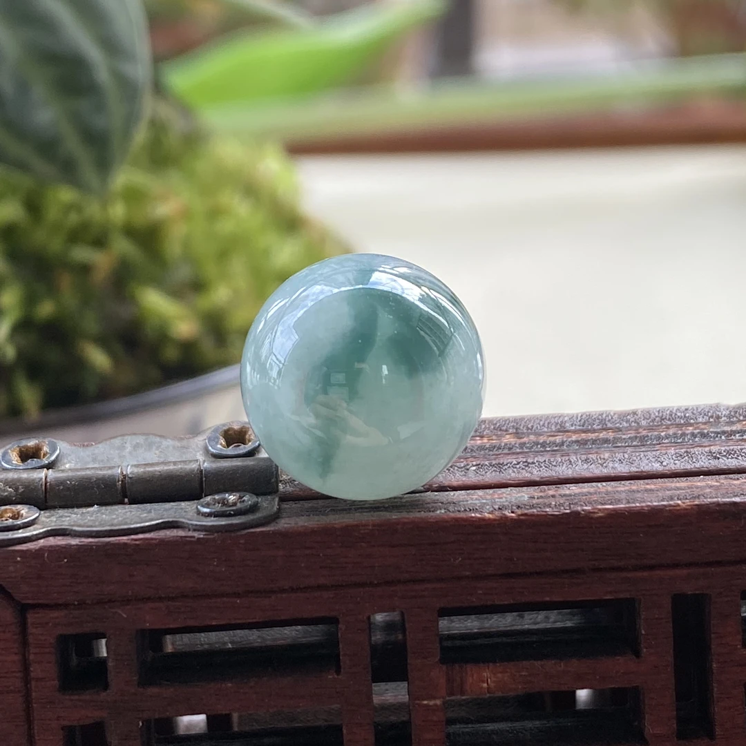 缅甸翡翠圆珠散珠卡12.7冰飘蓝花圆珠D0103细腻种水好种老无纹裂