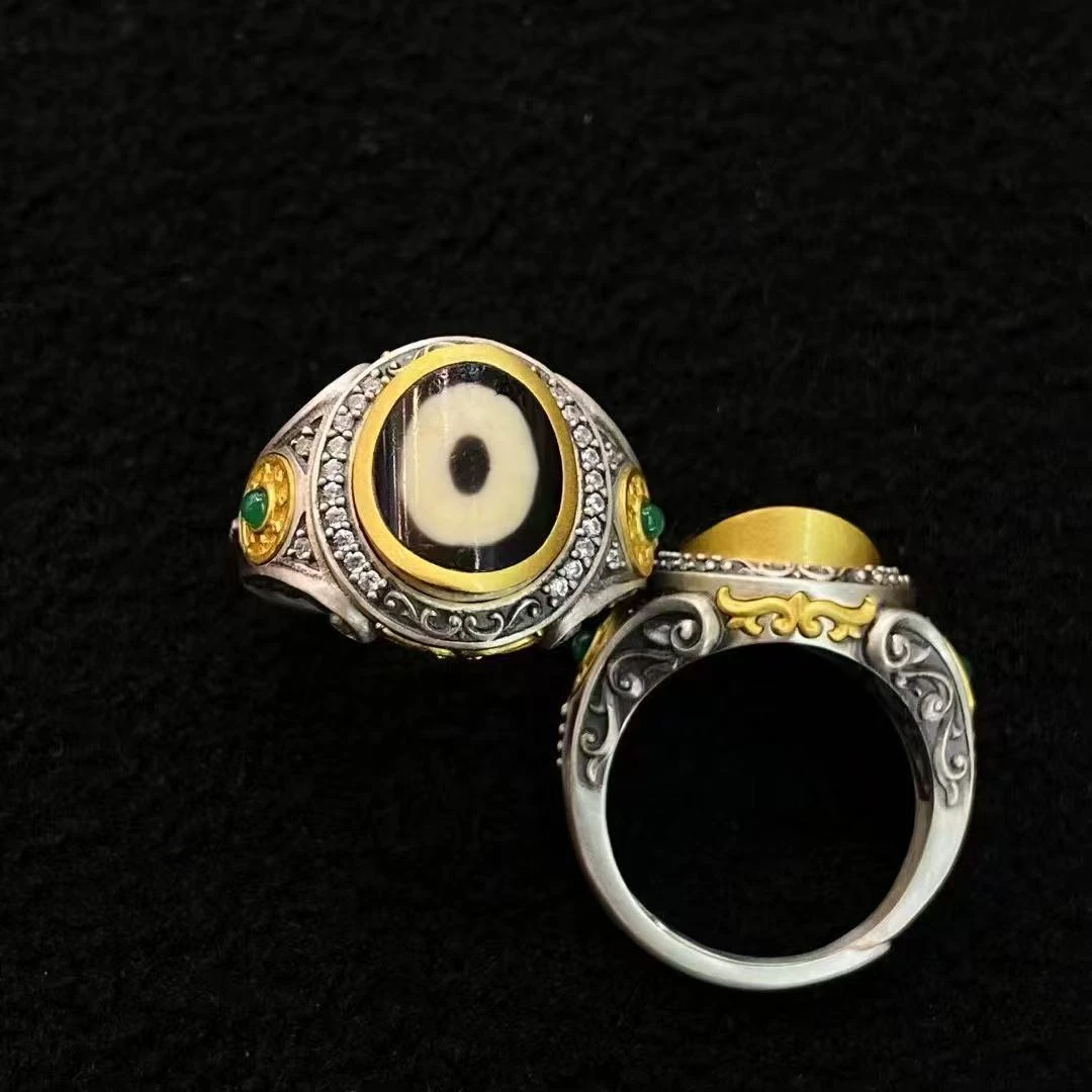 925银戒指 藏式925银金轮戒指