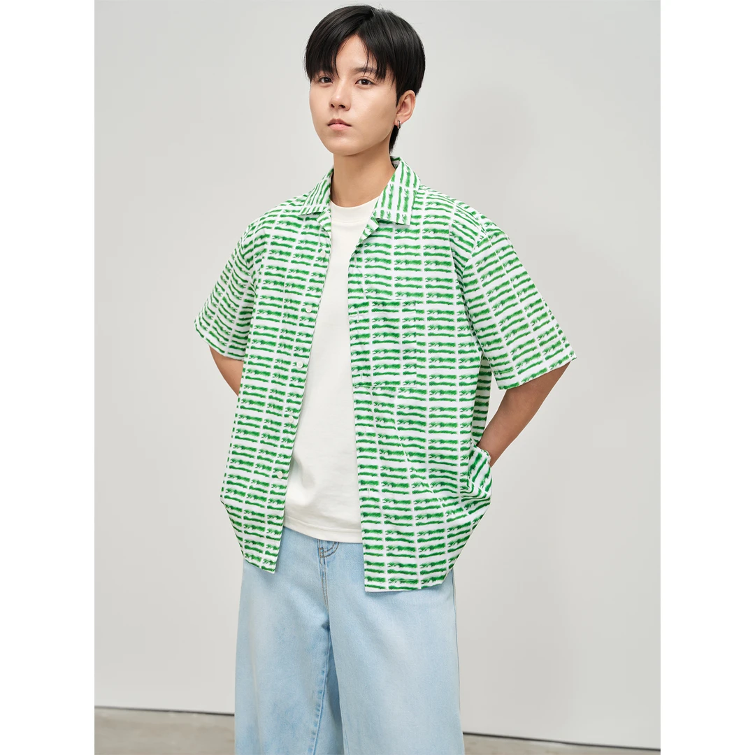 knighttom【夏日雷雨】夏季印花古巴领中性风小个子衬衫短袖5178