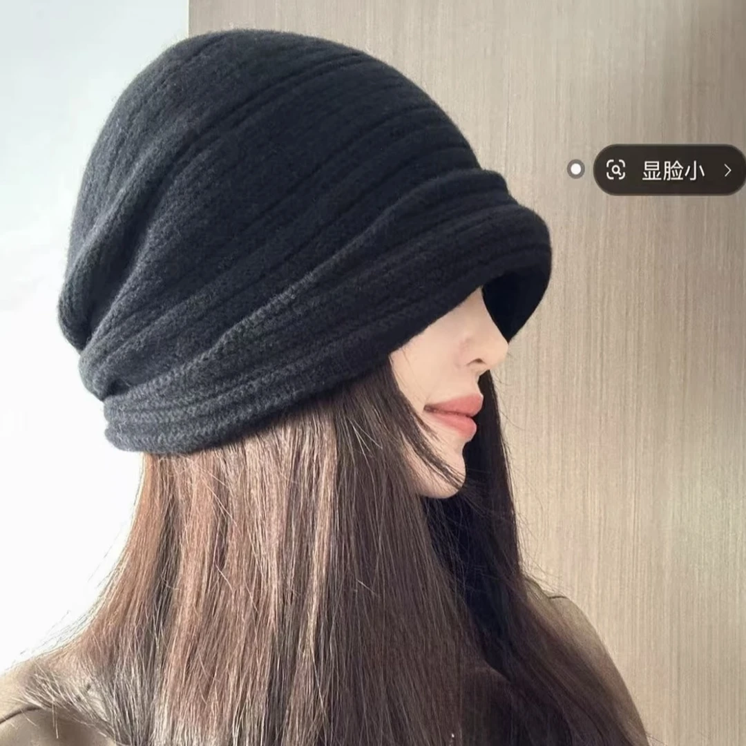 2026新款秋冬轻盈百搭卷檐包头冷帽无檐针织帽加厚冬天加绒褶皱帽