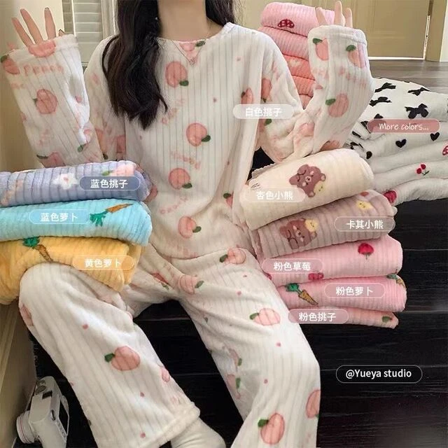 休闲精美冬衣女可外穿2023新款珊瑚绒保暖加厚长袖法兰绒暖暖套装