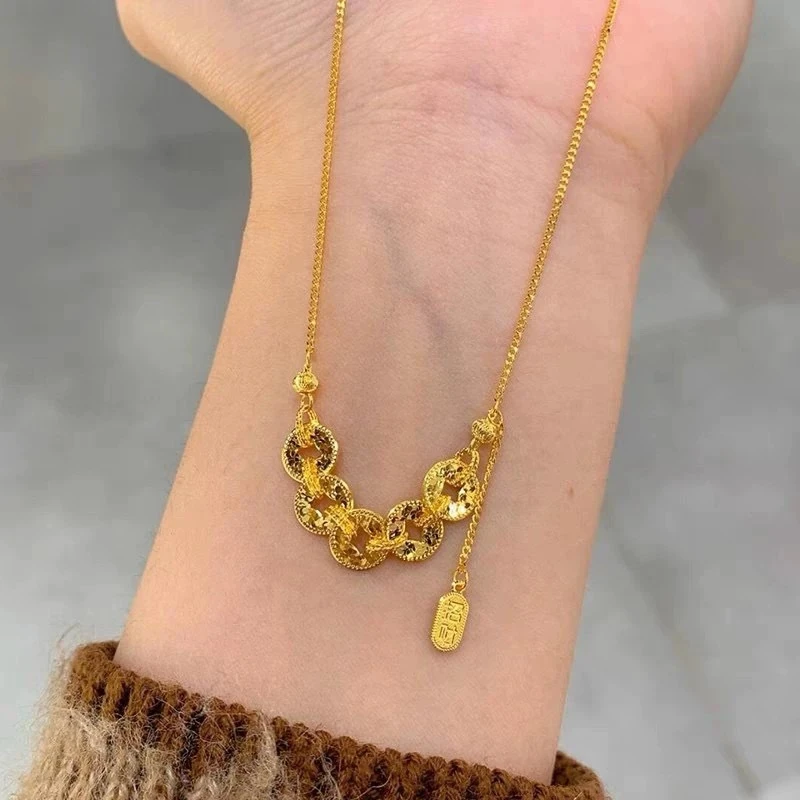 铜合金项链  招财流苏碎冰冰五帝钱项链女时尚百搭钱币设计锁骨链