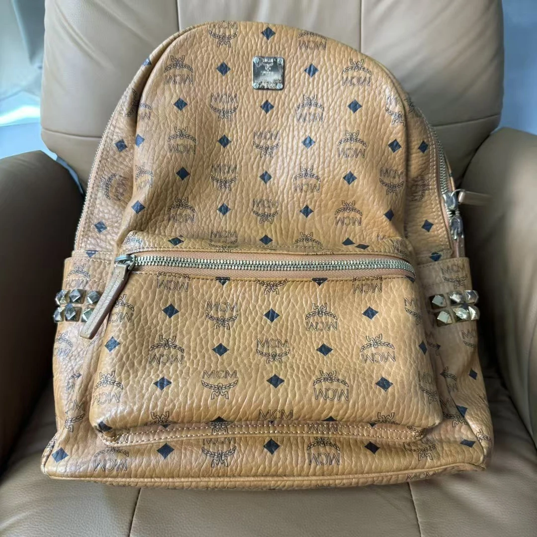 95新 MCM mcm大号干邑色双肩包
