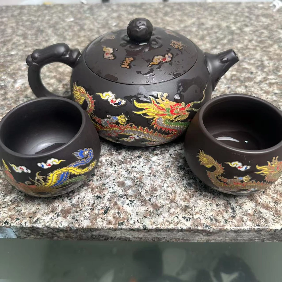 【闪购商品】 深井老紫泥龙凤呈祥大容量西施壶一壶两杯