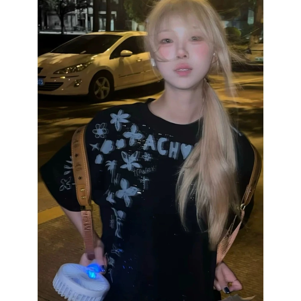 100%纯棉美式韩系印花字母短袖夏季爆款百搭宽松休闲情侣ins上衣