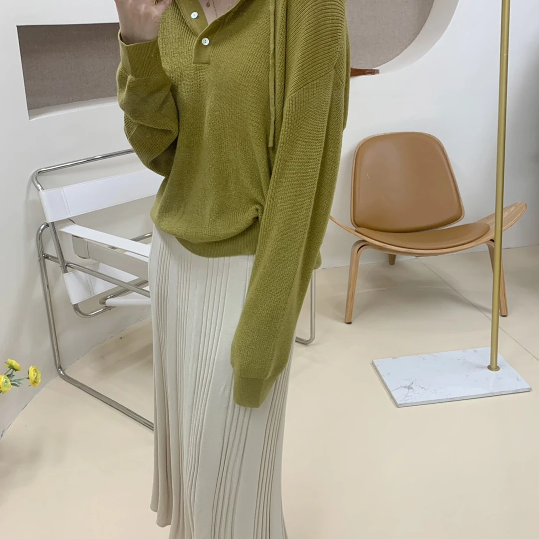 【芝士Cheese】奶酥针织鱼尾半裙纯色绿色宽松慵懒打底时尚秋冬高腰