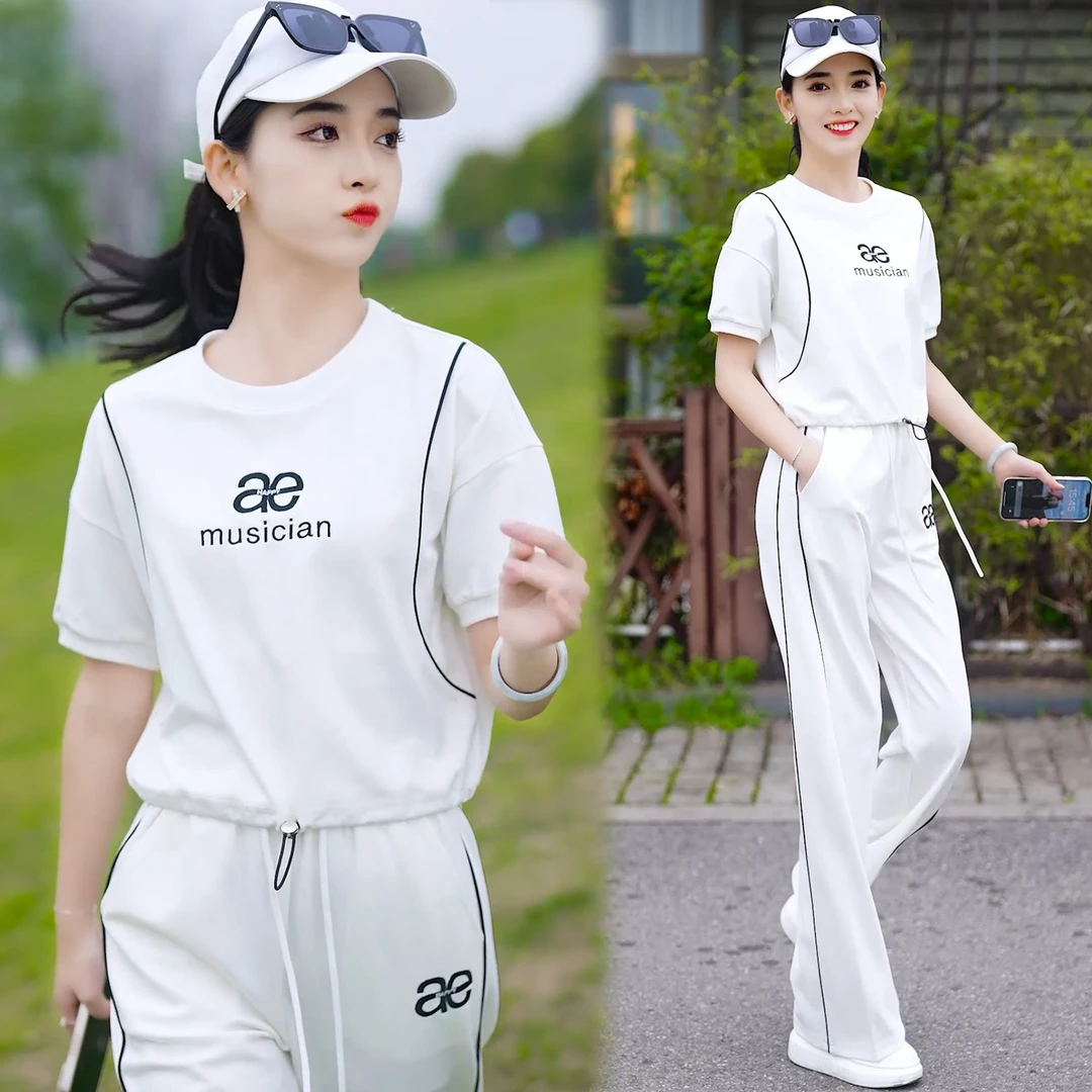 时尚高端短袖运动套装女20256夏季新款洋气宽松阔腿裤休闲两件套