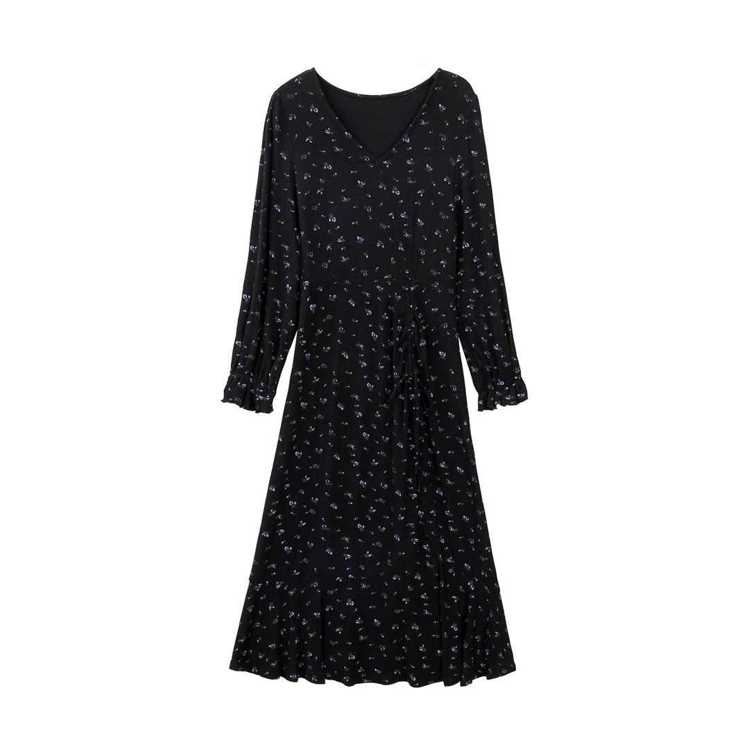 清清「黑夜斑蝶」优雅气质黑色连衣裙女2025新款收腰裙DYL661155