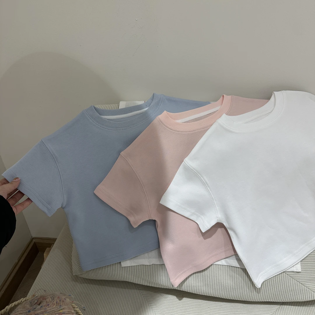 HM175-男小童休闲风吸汗夏季短袖纯色男童圆领中性实拍无模特A类