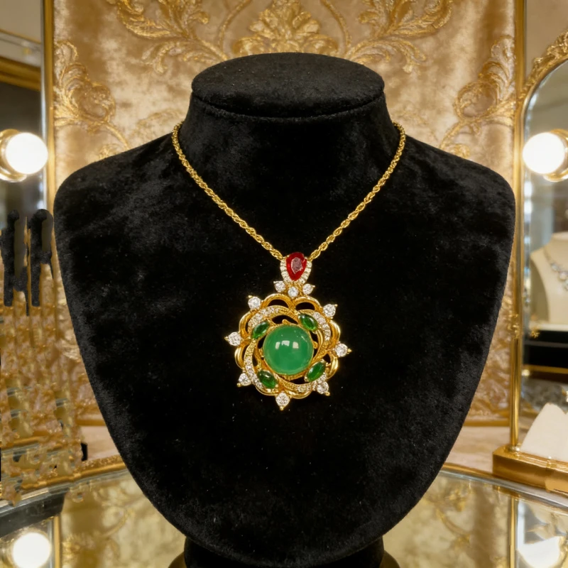 F28-天然  高端  大气   -时尚  绿玉髓 吊坠-配链子(多样性发其