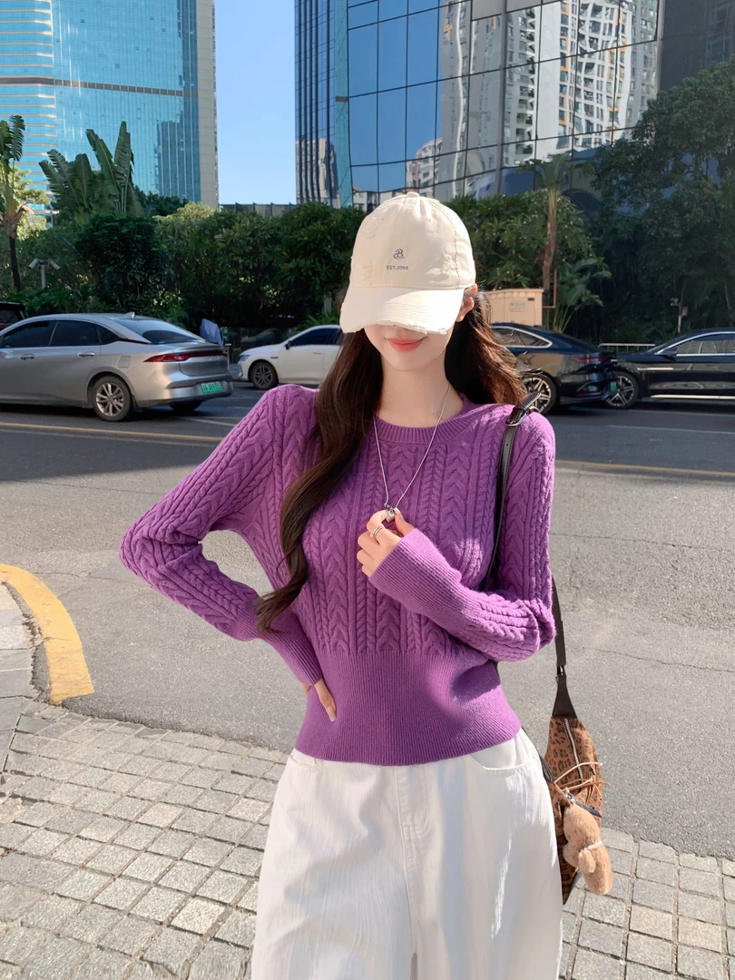 粗针高腰麻花打底衫毛衣女秋冬新款安迪绒加厚套头圆领保暖针织衫