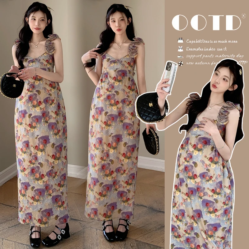 舒适百搭孕妇装女夏季新款洋气时髦宽松辣妈外出网红款吊带连衣裙