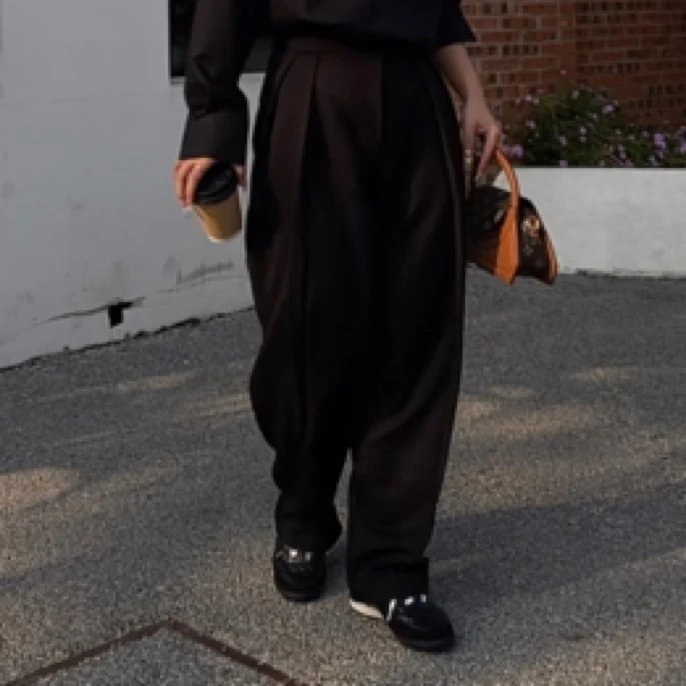 LX 高腰设计感魔术贴西装裤女春秋宽松阔腿拖地裤斜门襟裤子195