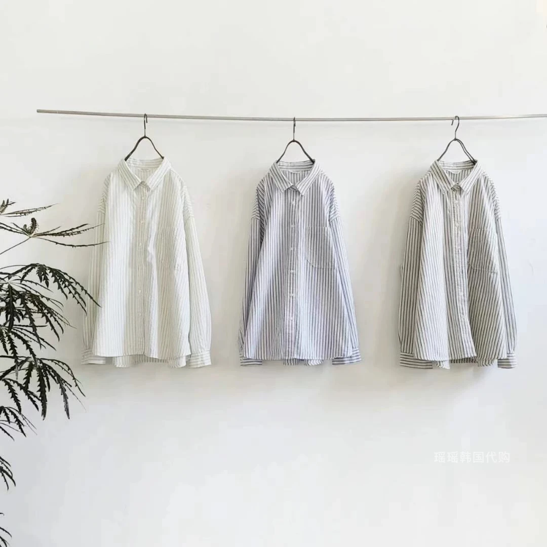 【No退换】东大门PU条纹撞色春款衬衫