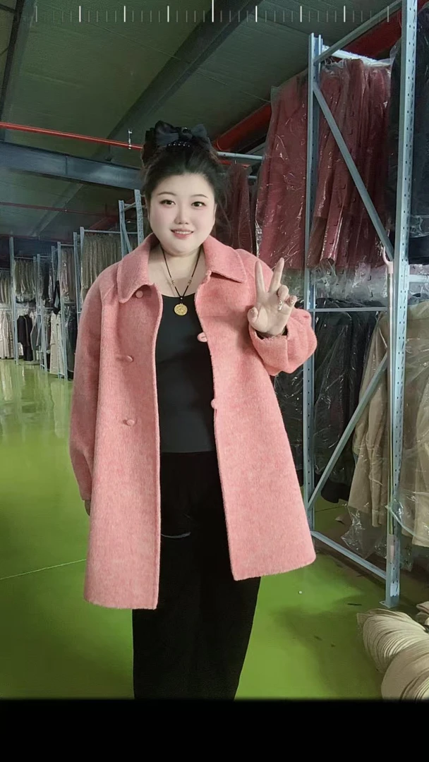 大码宽松温柔风娃娃领中长款秋冬大衣时尚百搭气质25026