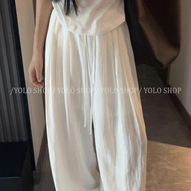 夏季慵懒风老钱风高腰宽松垂感显瘦休闲百搭汉麻阔腿裤女长裤