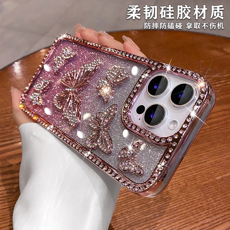 适用苹果16promax手机壳新款iPhone15奢华水钻14网红女款13全包潮