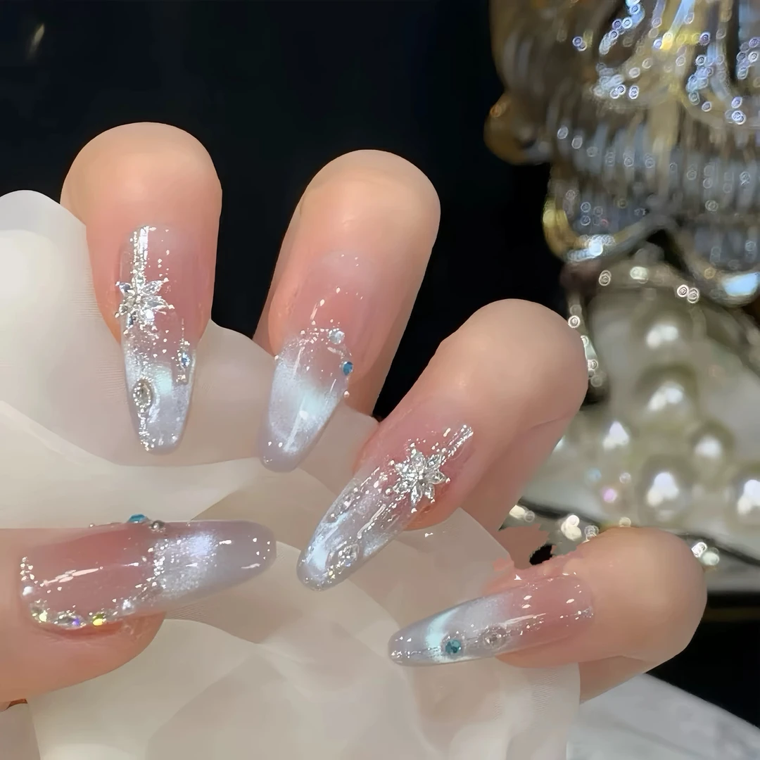 【海盐星芒】纯手工蓝眼泪 超亮爆闪美甲穿戴甲 百搭显白不挑肤色