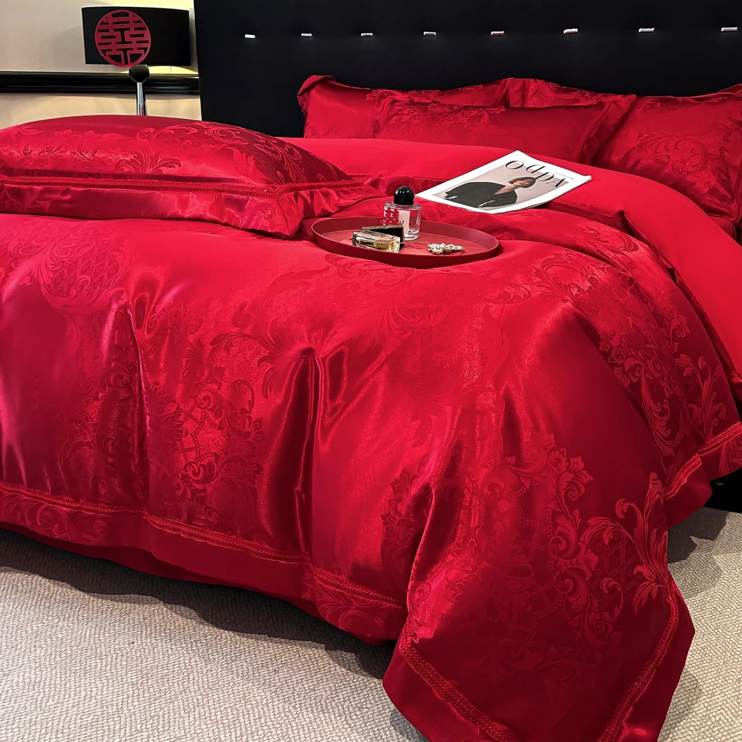 高档中式婚庆四件套2025新款被套红色喜被结婚床单床上用品高级感