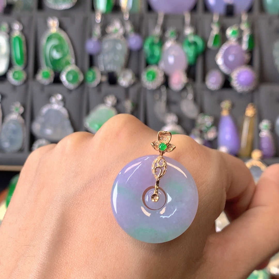 翡翠18K金镶嵌吊坠(不含链)