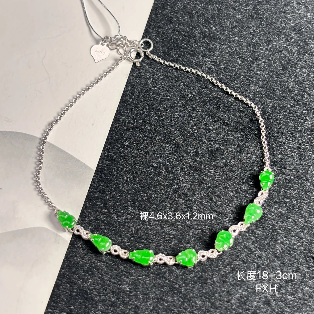 《缅甸珠宝严选》翡翠18k金镶嵌阳绿葫芦手链（下单咨询客服）FXH
