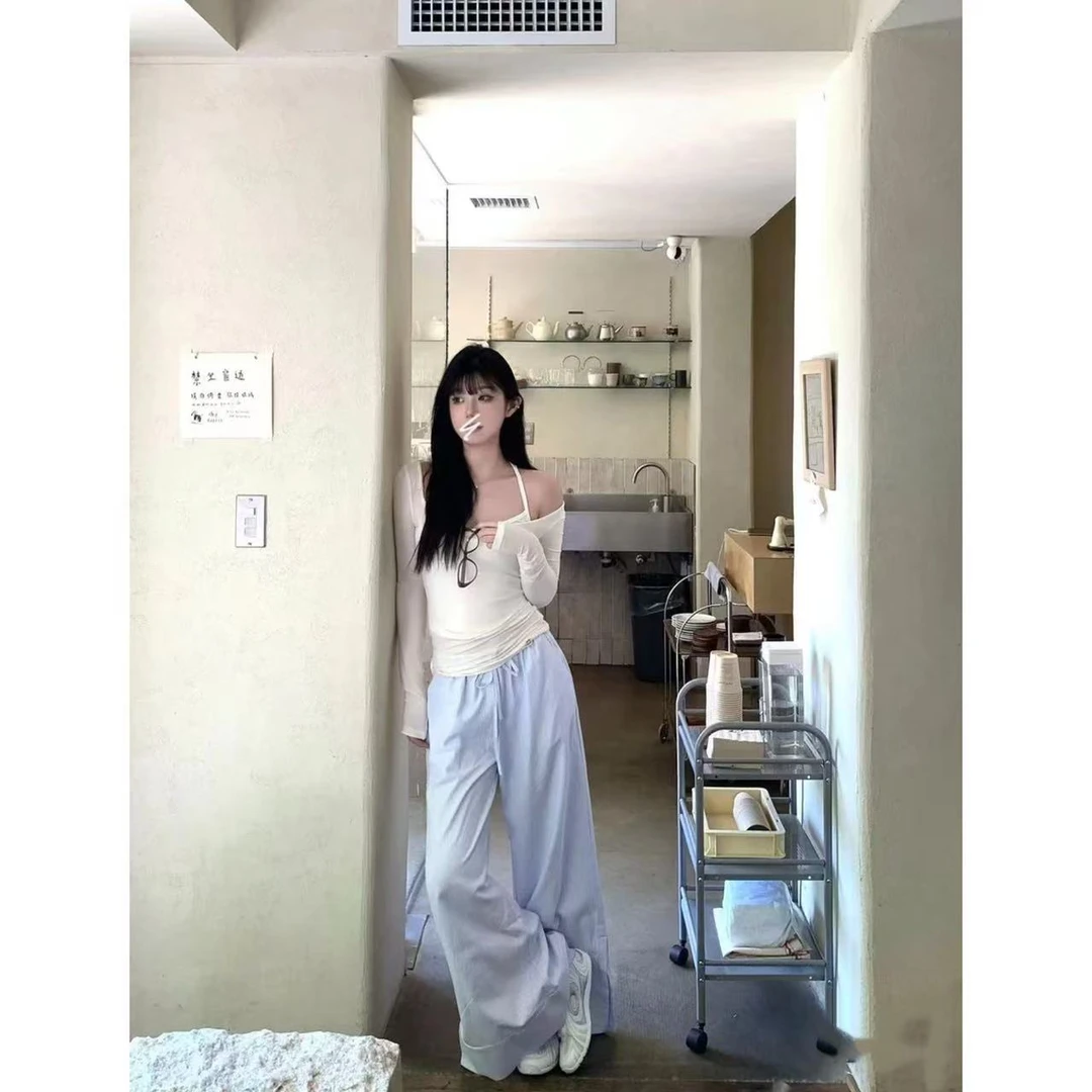 徐秋阳  开叉条纹裤  百搭时尚休闲显瘦显白休闲裤9833