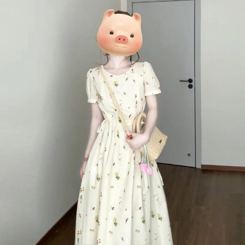 法式茶歇碎花连衣裙女夏季气质高级感长裙2025新款温柔风3185