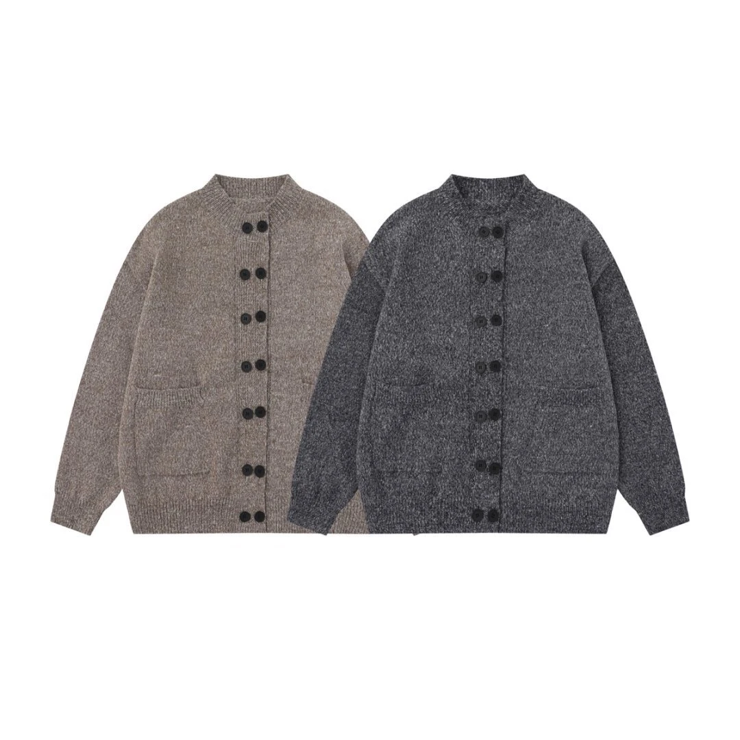 邦欧罗老钱复古慵懒双排扣针织开衫男女款冬季休闲百搭圆领外套