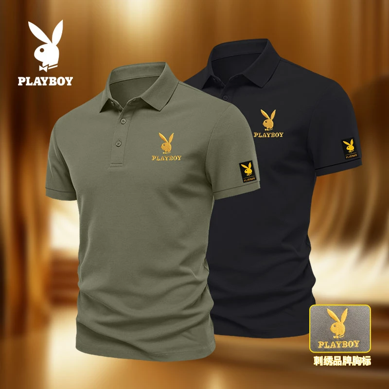 PLAYBOY花花公子Polo衫透气纯色夏季刺绣短袖商务休闲翻领上衣T恤