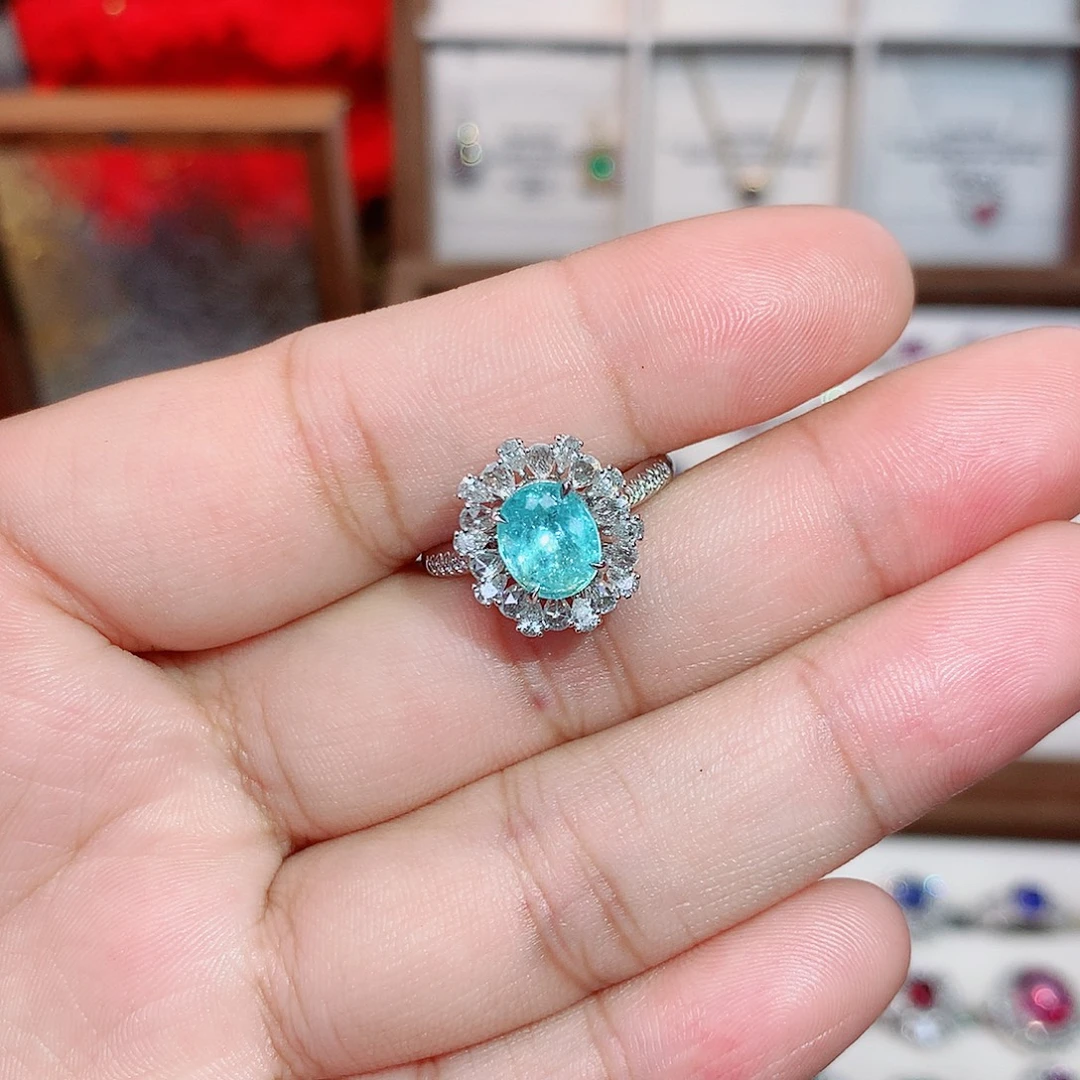 戒指18K金镶嵌帕拉依巴碧玺1.5ct/七天无理由