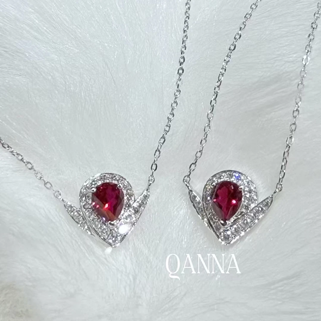 QANNA【红色大水滴皇冠】【设计款】轻奢名媛风钻石锁骨链项链AY