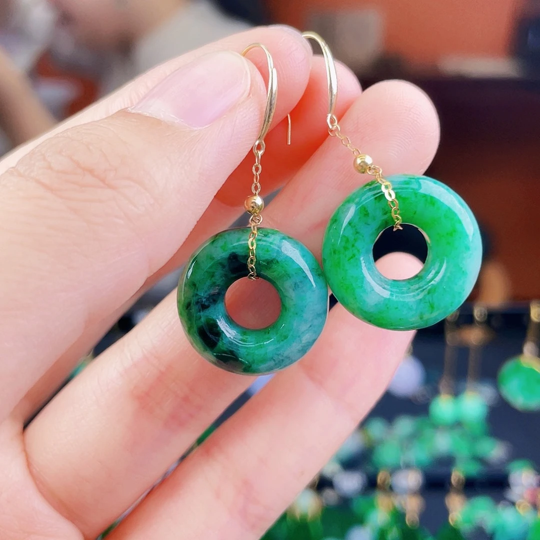 翡翠18K金镶嵌耳饰