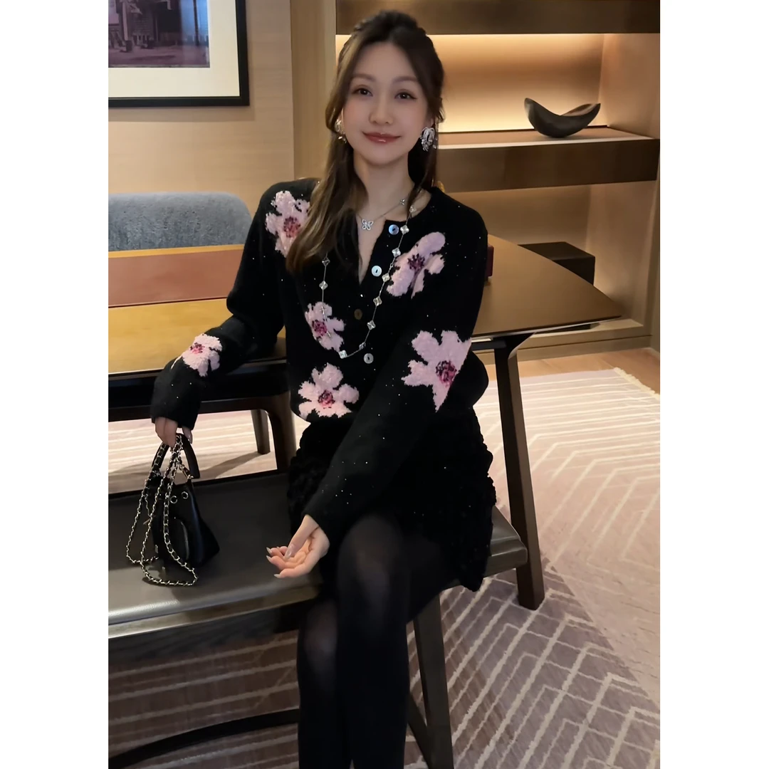 SHALLDOER【公主早安】气质花朵针织长袖女2026秋冬就外穿洋气毛衣