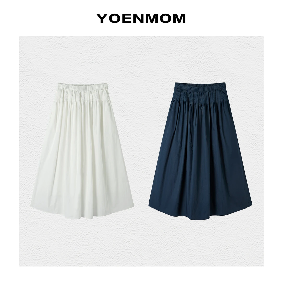 YOENMOM·无拘法则·夏季新品 100高密水洗棉重工打揽褶百搭半身裙