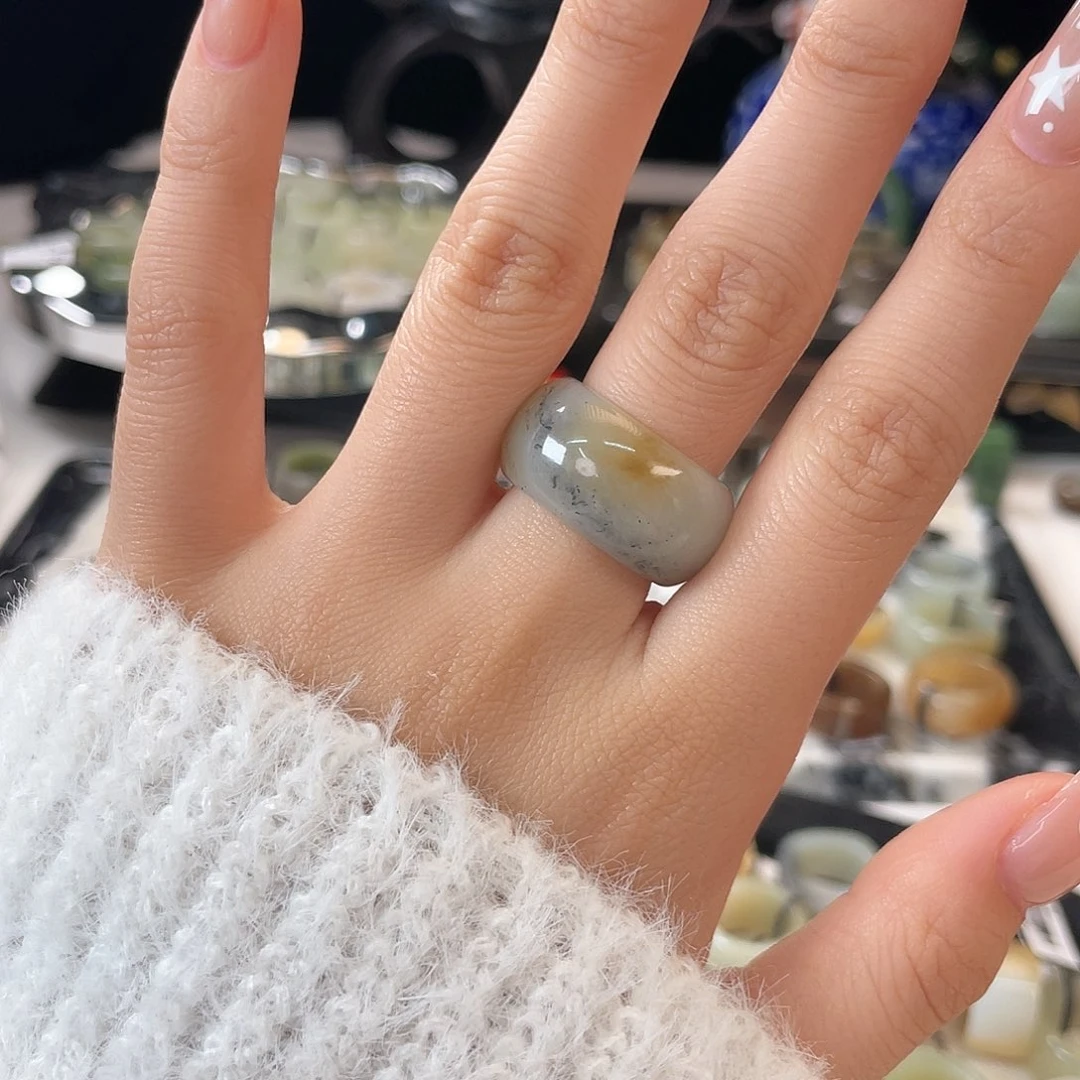 和田玉未镶嵌戒指c68 糖青花墩墩17.1