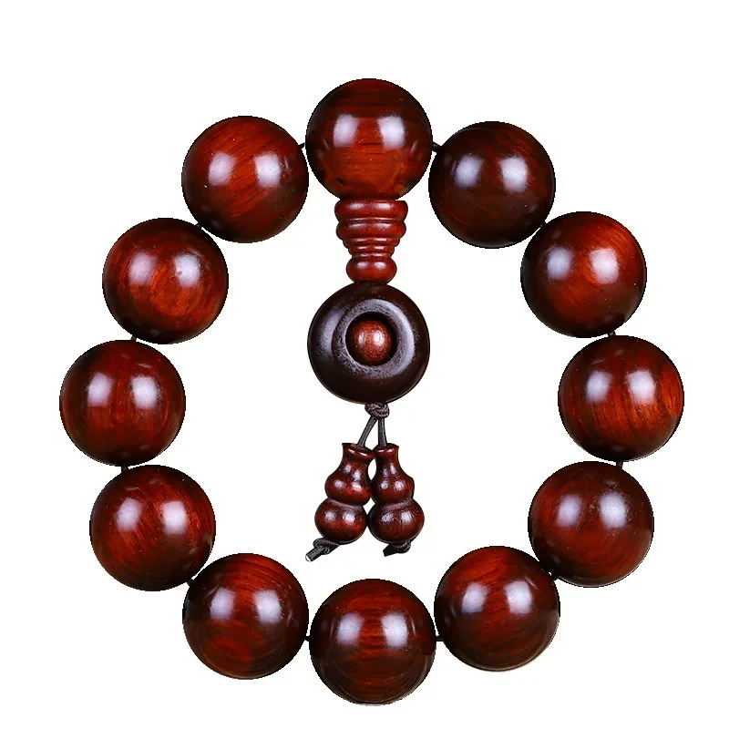 小叶紫檀犀角收藏老料鸡血红密沉水佛珠女原木佛珠手串