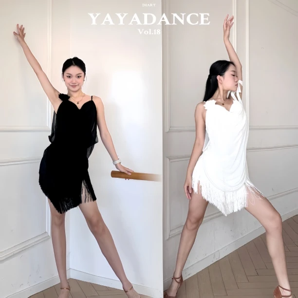 YAYDANCE正品拉丁舞服｜荡领露背v领显瘦短款复古网红连衣裙ol夏季