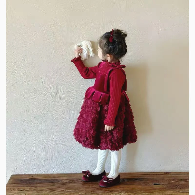 红色毛衣➕丝绒背心裙套装