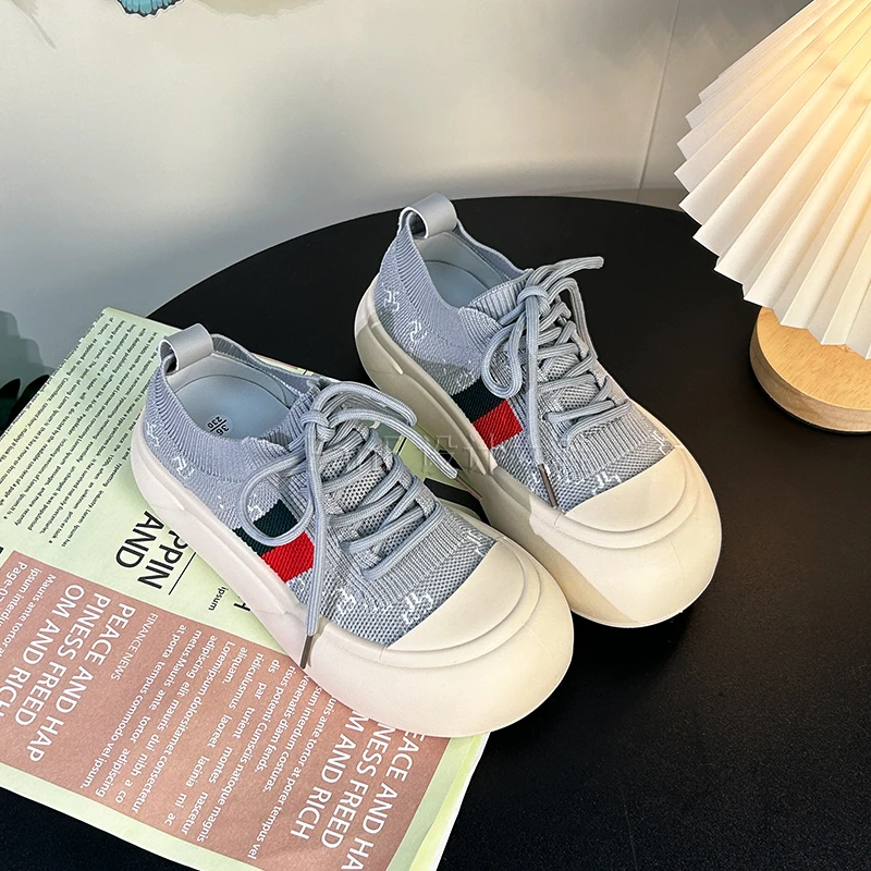 K834  灰色 飞织网面女鞋2025夏季新款透气运动小白鞋